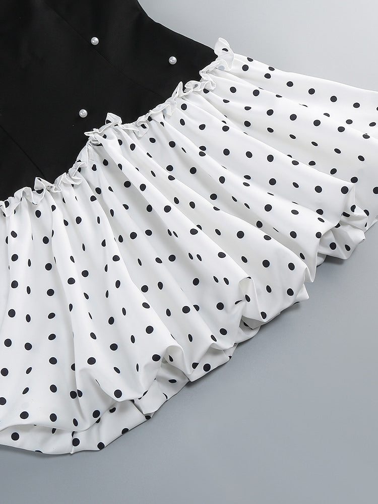 Hit Color Patchwork Pearls Short Dress