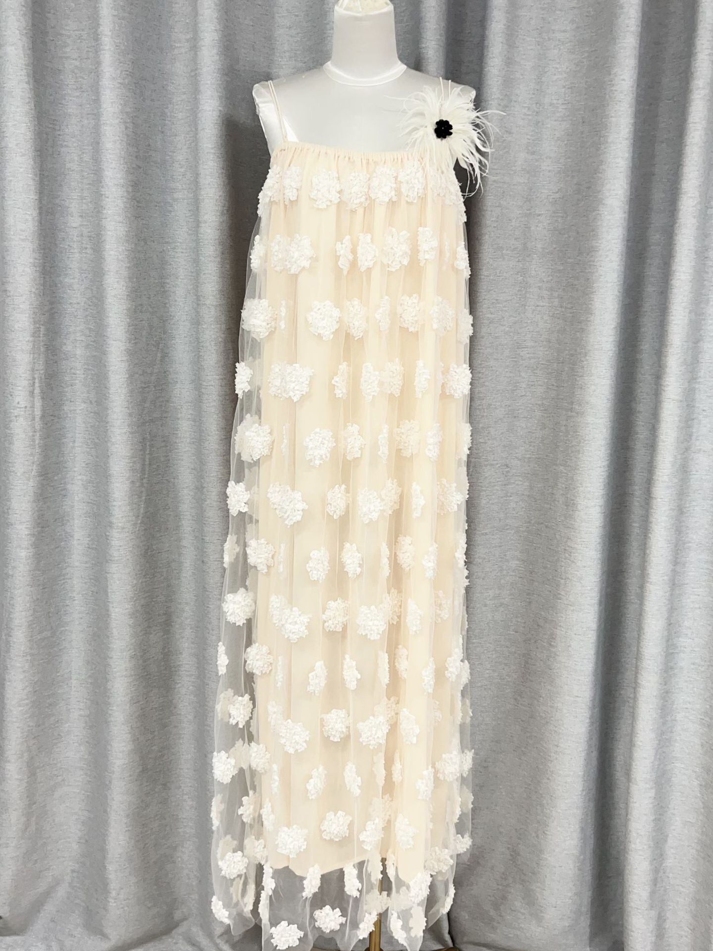 Mesh Patchwork Flower Long Dress