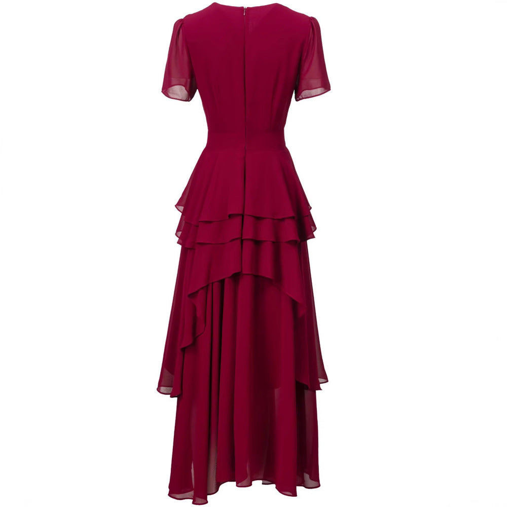 Elegant V-neck Patchwork Long Dress