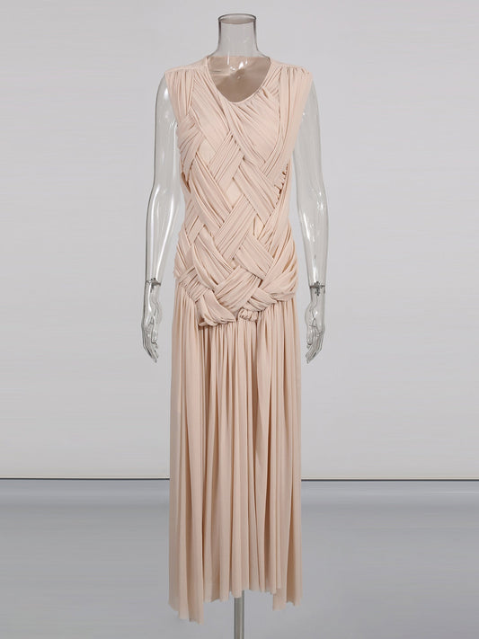 Apricot Sleeveless Knotted Ruched Maxi Dress - SISPELL