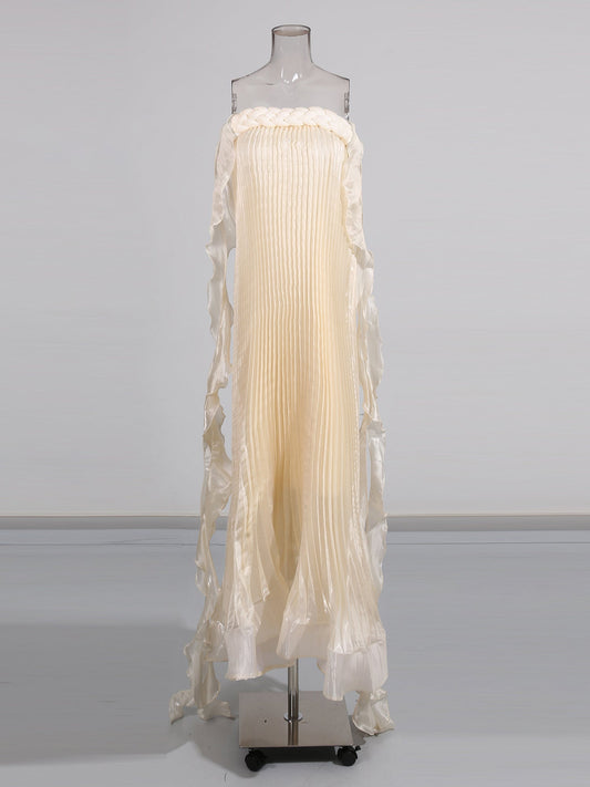 Apricot Strapless Pleated Maxi Dress - SISPELL