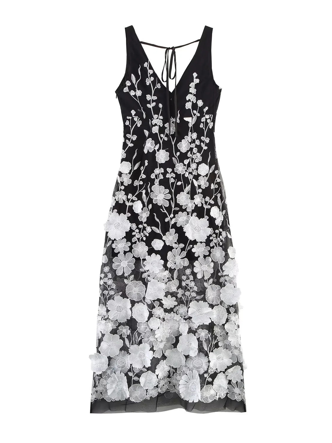 Hit Color V-neck Sleeveless Long Dress