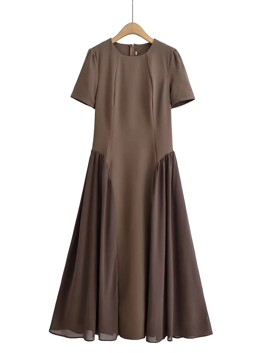 Elegant Solid Patchwork Midi Dress