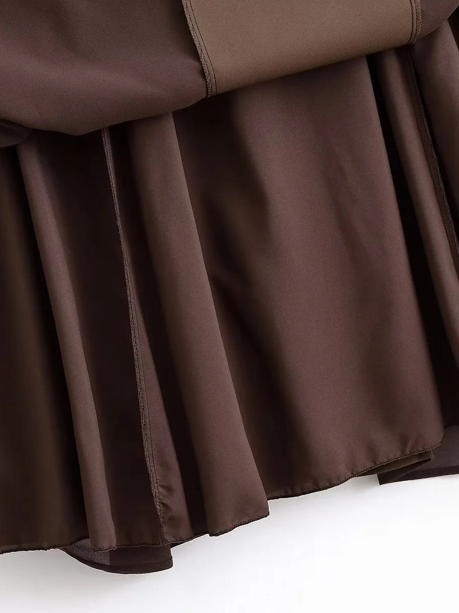 Elegant Solid Patchwork Midi Dress