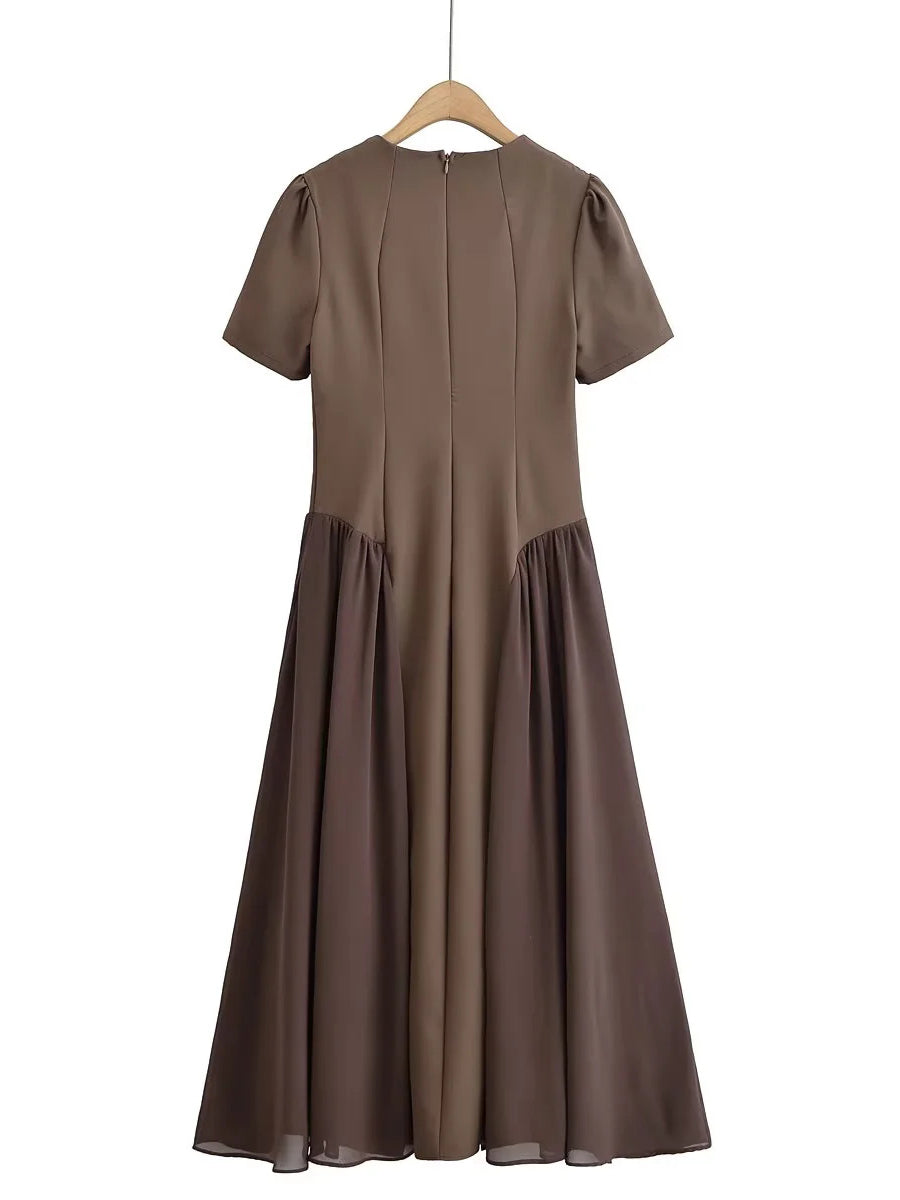 Elegant Solid Patchwork Midi Dress