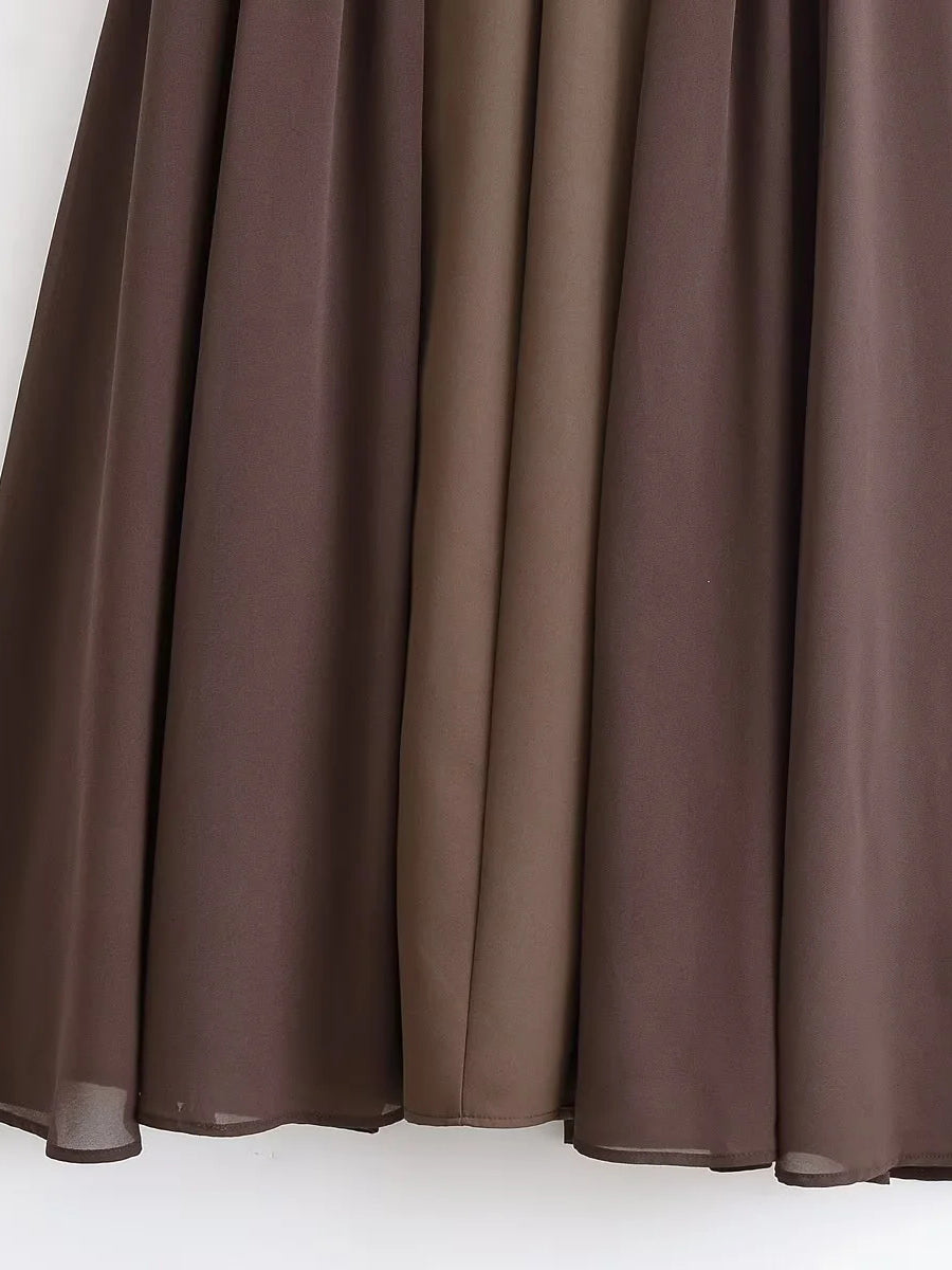 Elegant Solid Patchwork Midi Dress