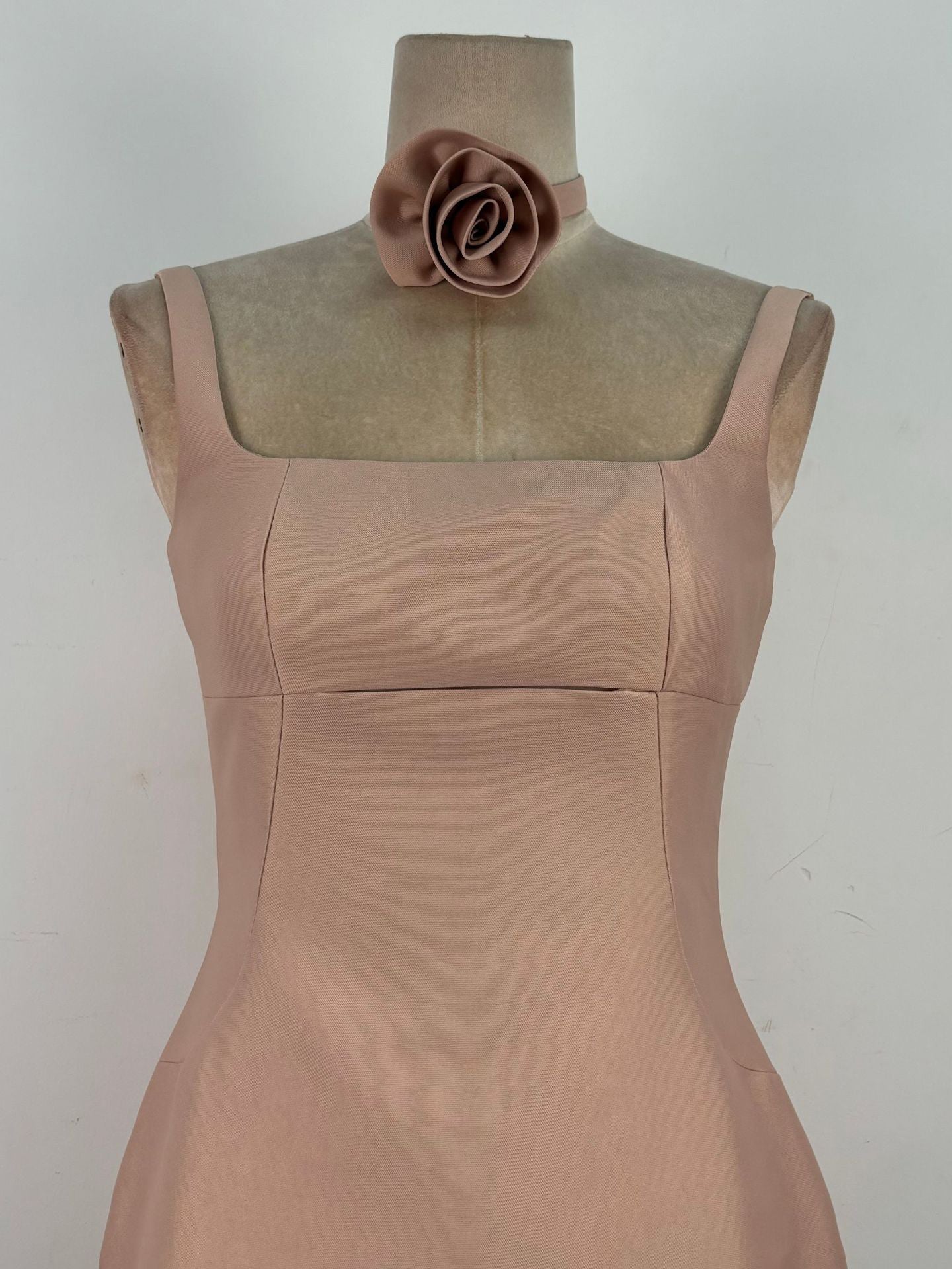 Square Collar Solid Long Dress