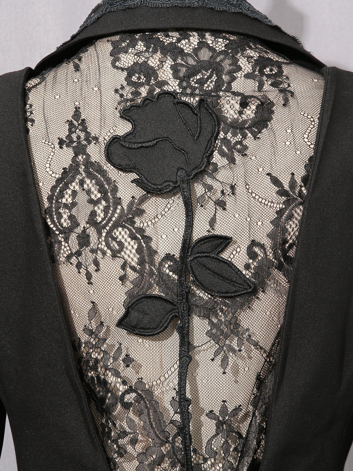 Black Blazer with Lace Collar & Back Cutout Detail - SISPELL