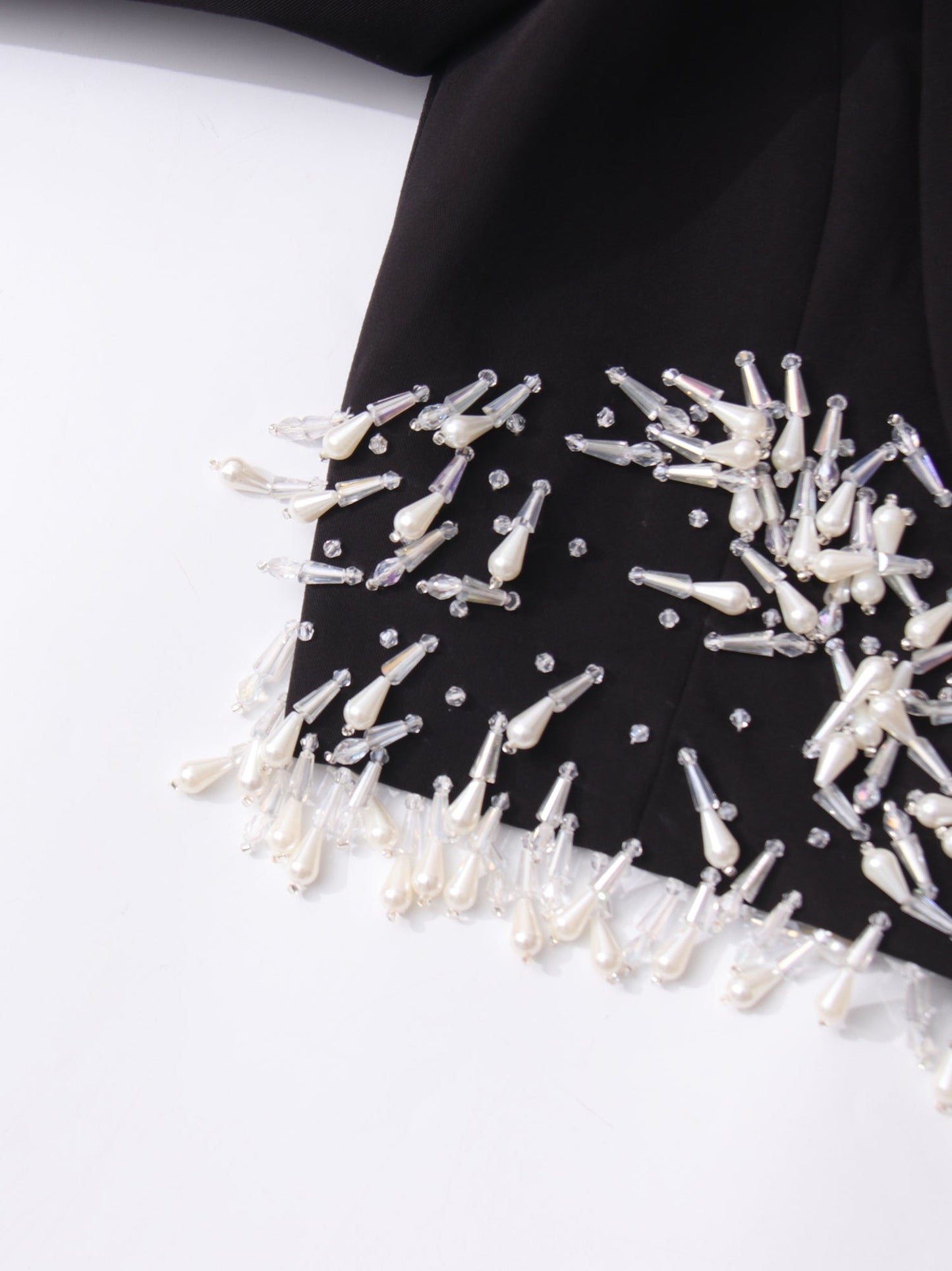 Black Cropped Blazer with Beaded Fringe - SISPELL