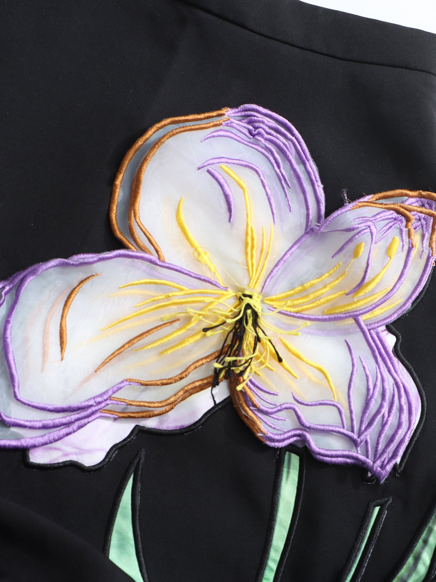 Black Floral Appliqué Crop Top & Midi Skirt Set - SISPELL