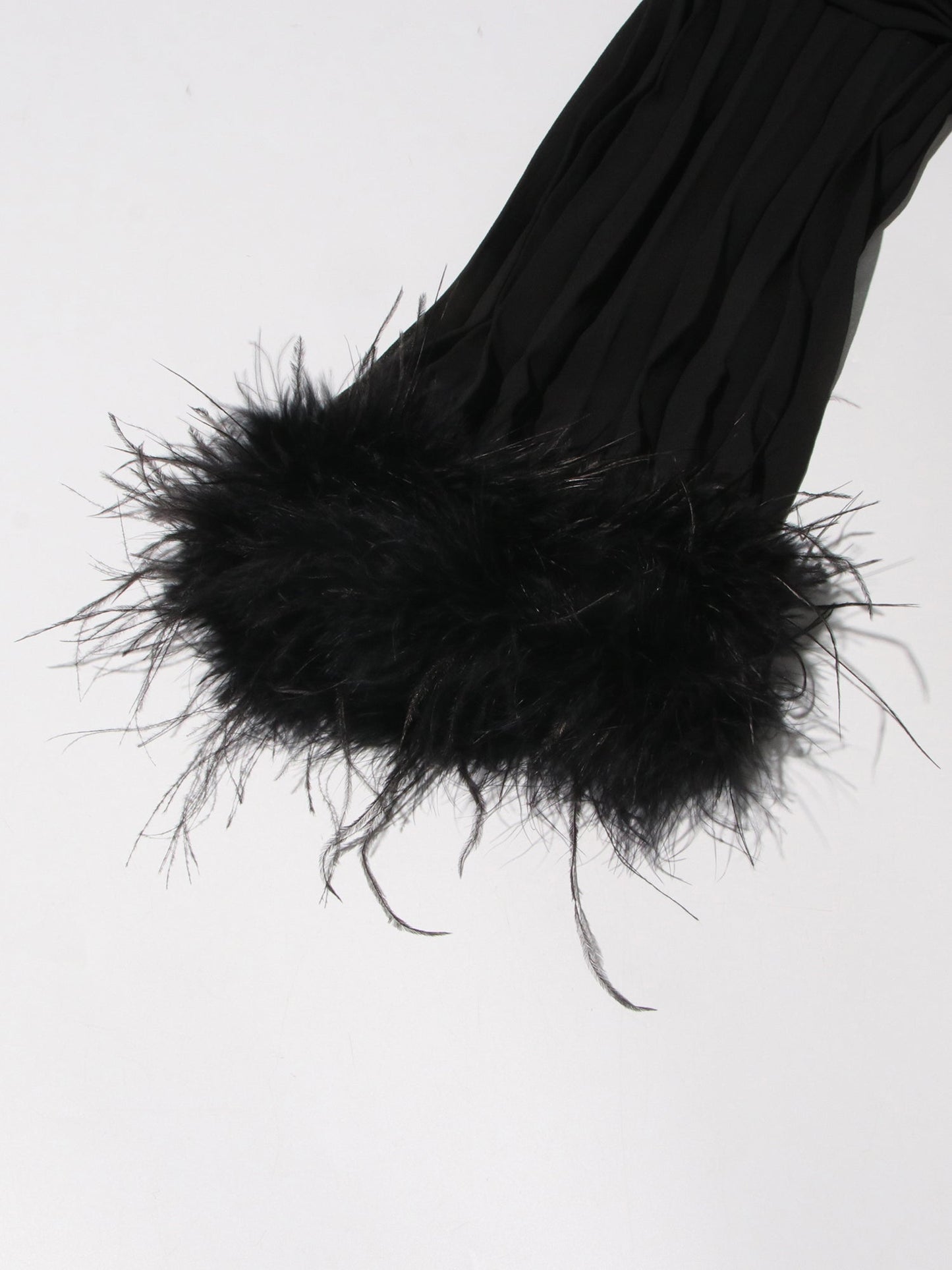 Black Pleated Maxi Dress with Crystal & Feather Details - SISPELL