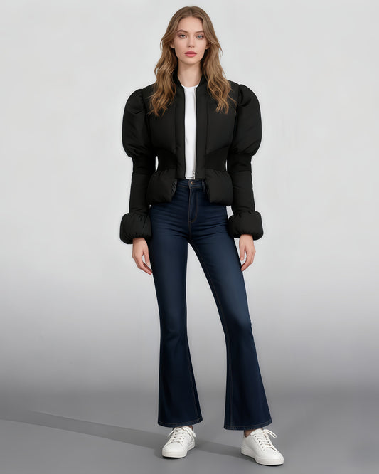 Black Puffy - Sleeve Cropped Puffer Jacket - SISPELL
