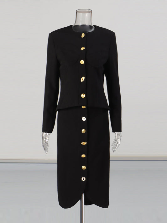 Black Two - Piece Set with Gold Statement Button Detailing - SISPELL