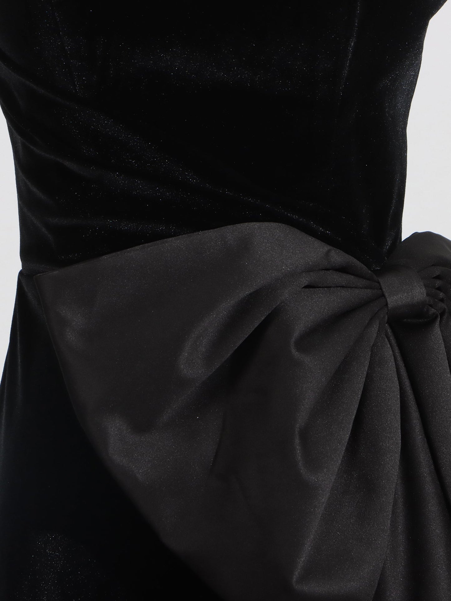 Black Velvet Strapless Midi Dress with Satin Bow - SISPELL