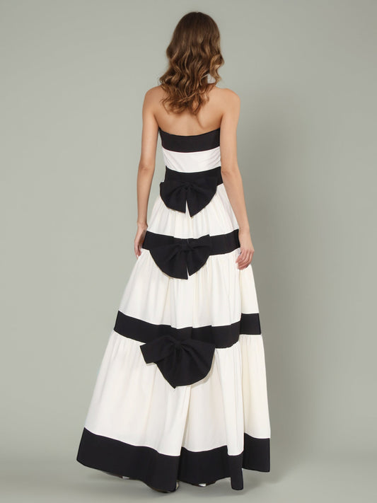 Black & White Striped Strapless Maxi Dress - SISPELL