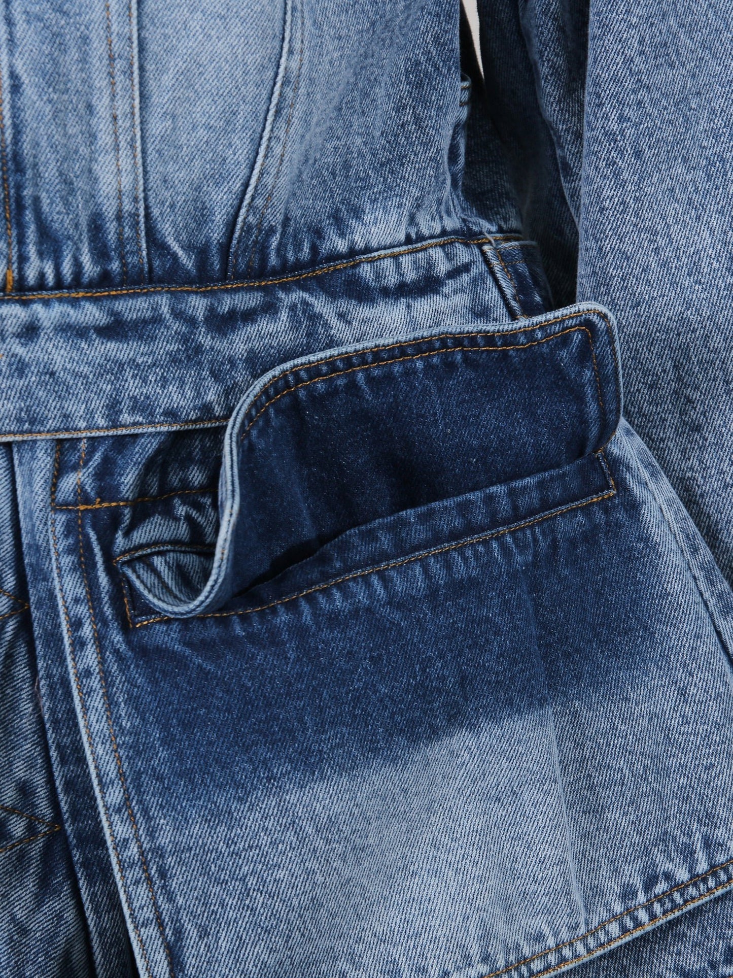 Blue Denim Jacket with Asymmetric Design & Utility Pockets - SISPELL