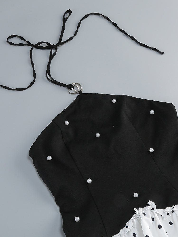 Hit Color Patchwork Pearls Short Dress
