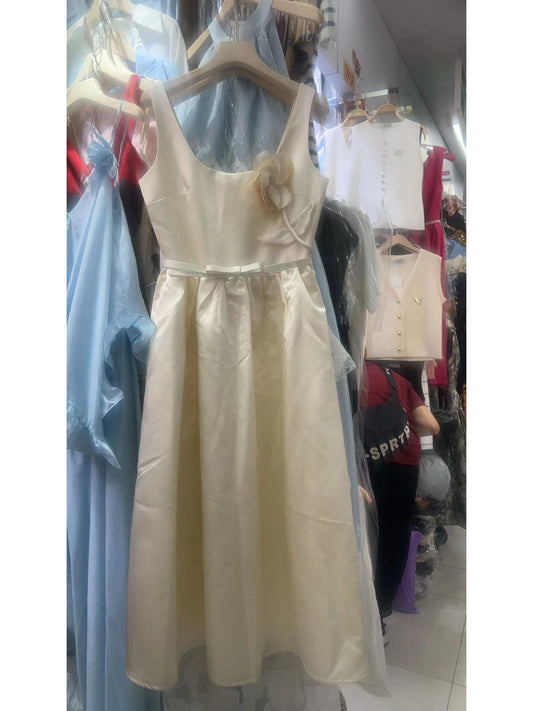 Square Collar Patchwork Midi Dress