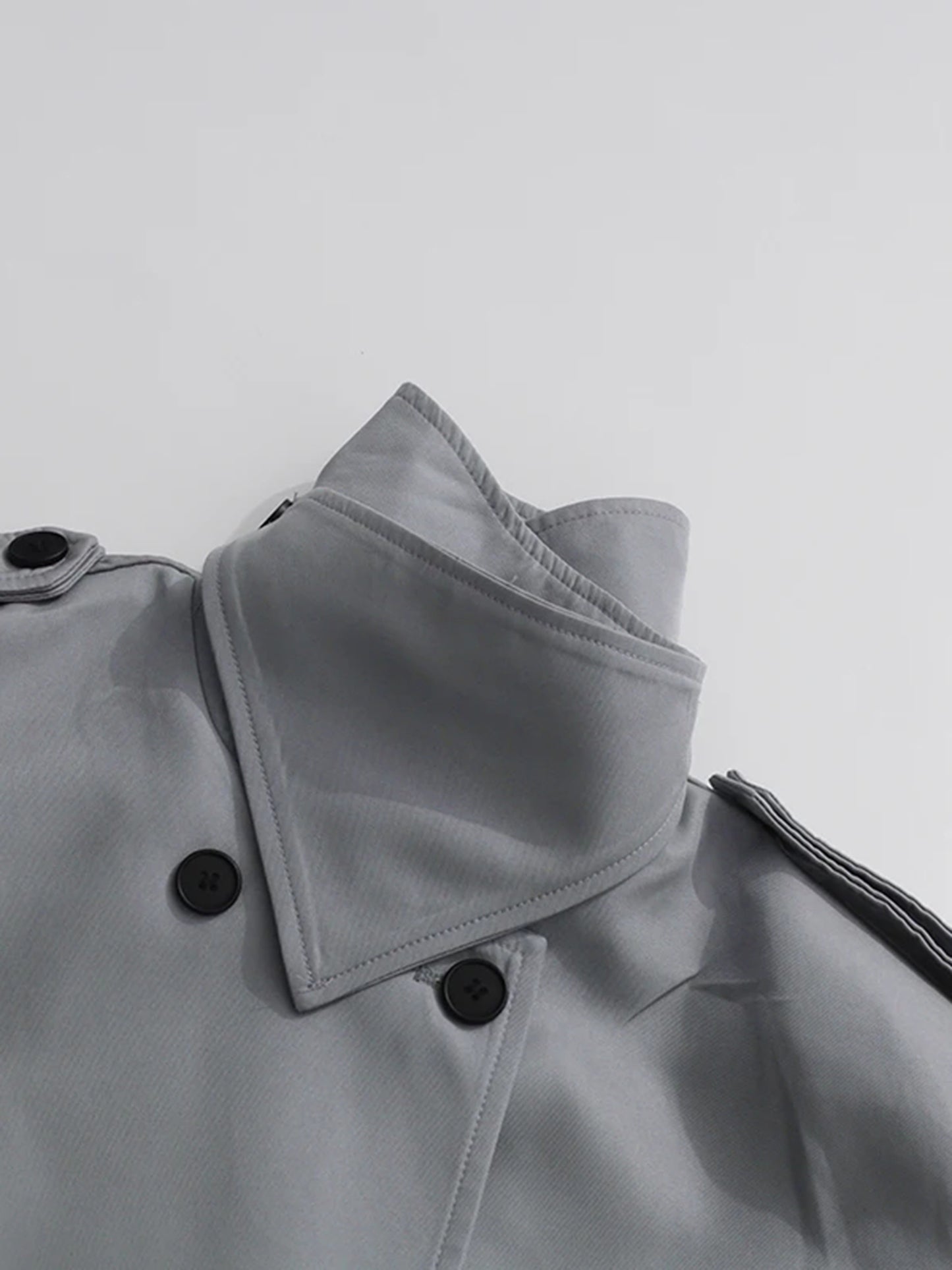 Modern Gray Double - Breasted Trench Coat with Belt.