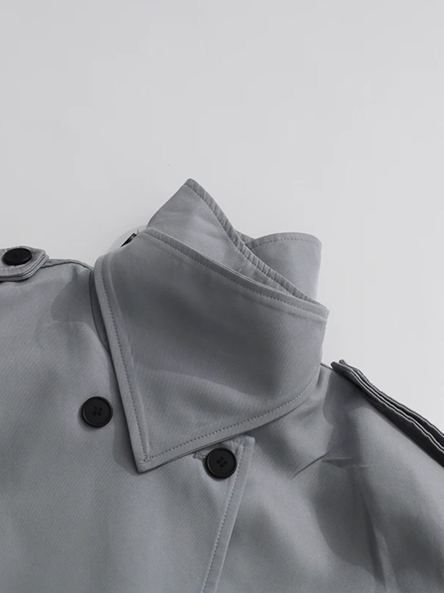 Modern Gray Double - Breasted Trench Coat with Belt.