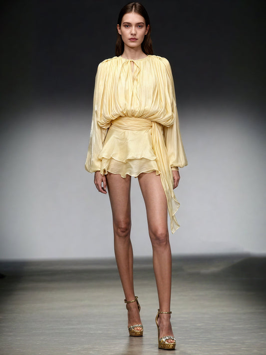 Charming Yellow Tie - Neck Wrap Mini Dress - SISPELL