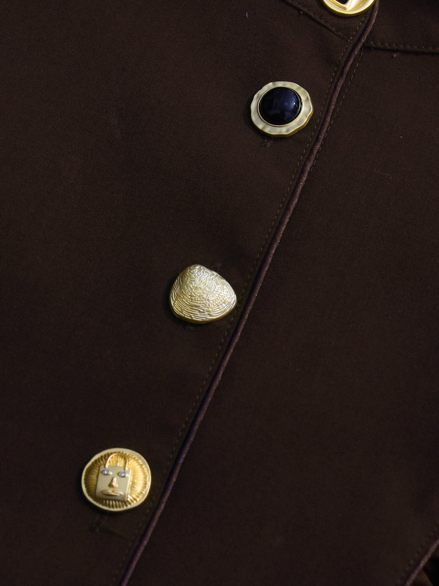 Coffee Brown Ruched Gold Button Long Dress - SISPELL