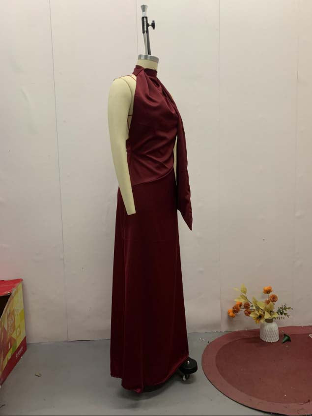 Sleeveless Backless Solid Long Dress
