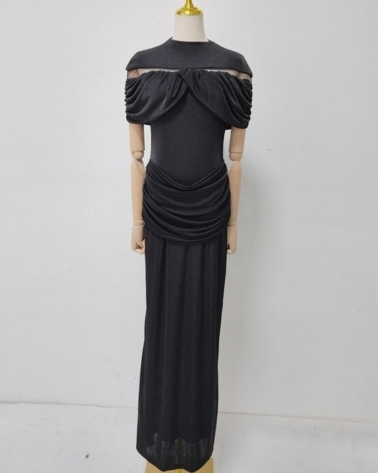 Black Off-Shoulder Ruched Bodycon Maxi Dress