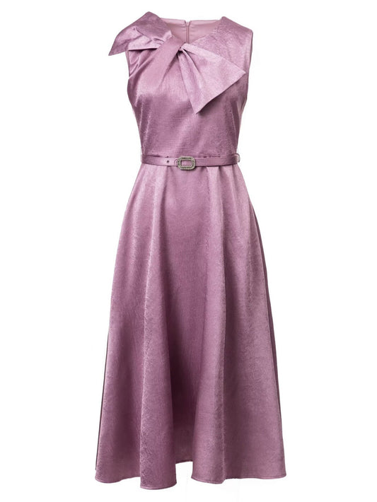 Chic Patchwork Bowknot Midi Dress