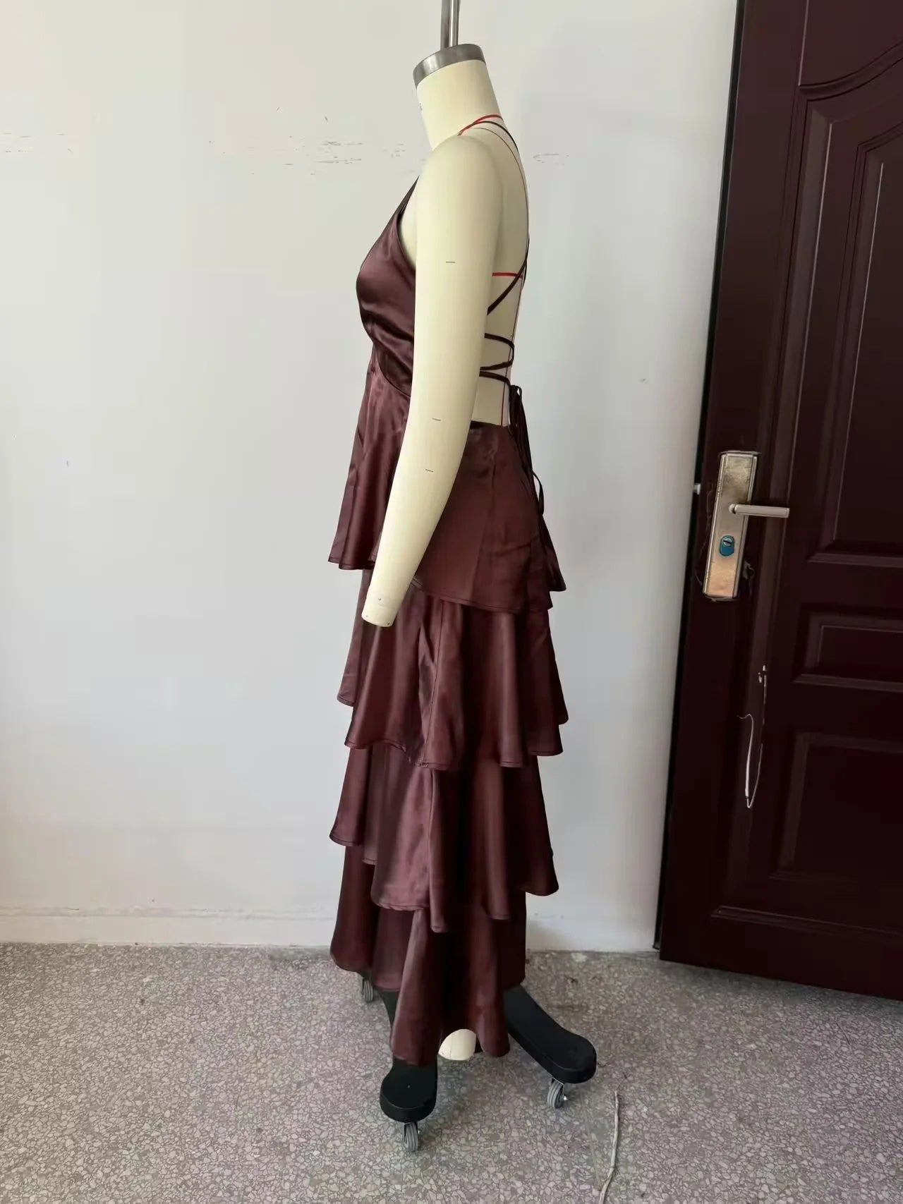Deep V - neck Solid Long Dress - SISPELL