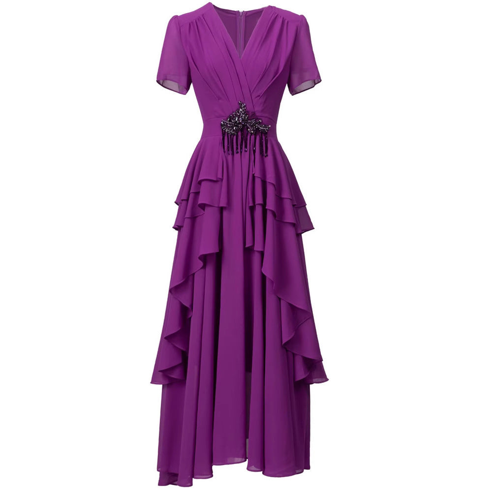 Elegant V-neck Patchwork Long Dress