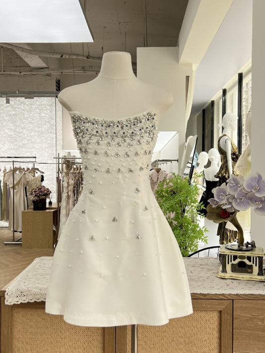 Solid Elegant Ptachwork Diamonds Short Dress