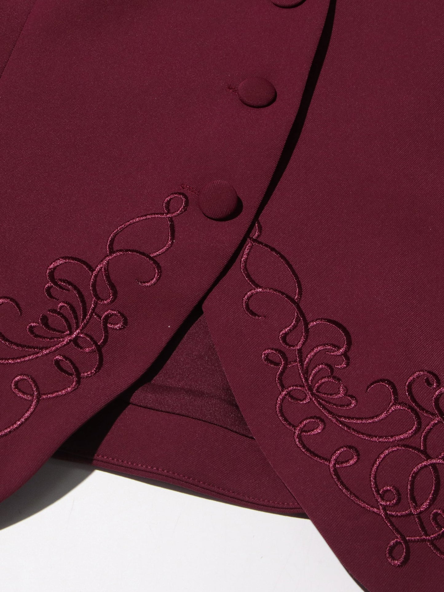 Elegant Burgundy Embroidered Jacket and Pleated Skirt Suit - SISPELL