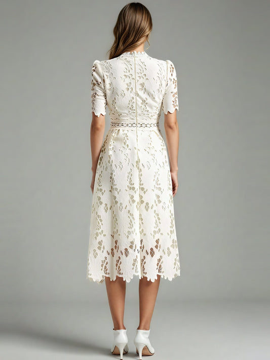 Elegant Solid Hollow Out Midi Dress - SISPELL