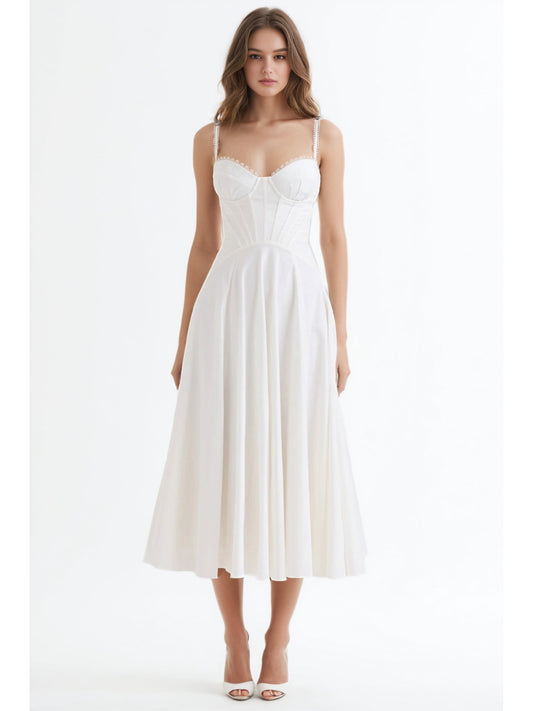 Elegant Strap Pleated Midi Dress - SISPELL