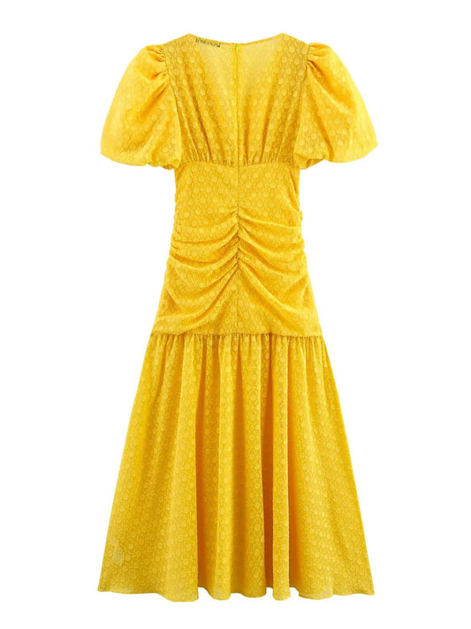 Elegant V - neck Solid Long Dress - SISPELL