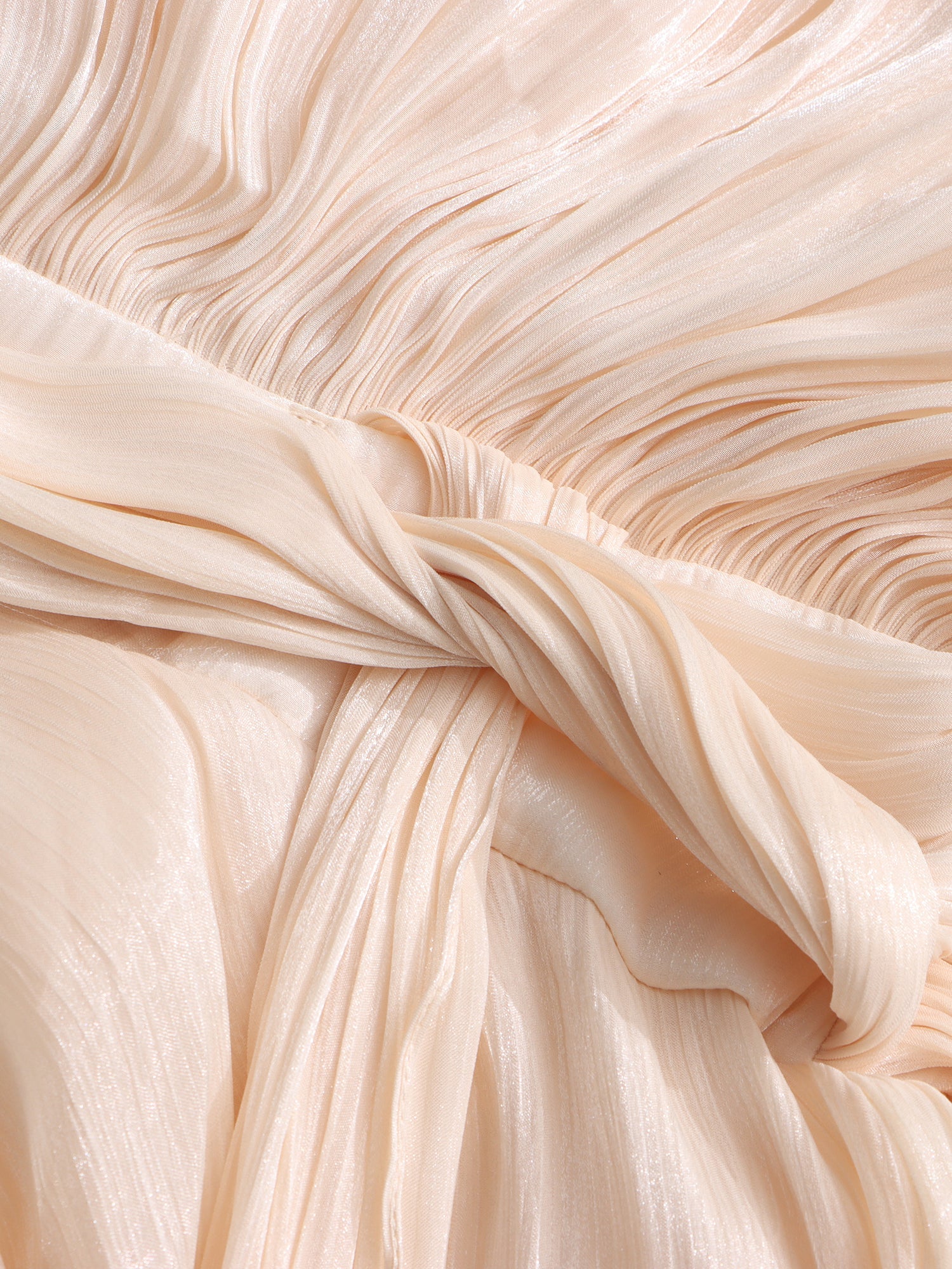 Ethereal Apricot Pleated Maxi Dress with Tie Neck - SISPELL