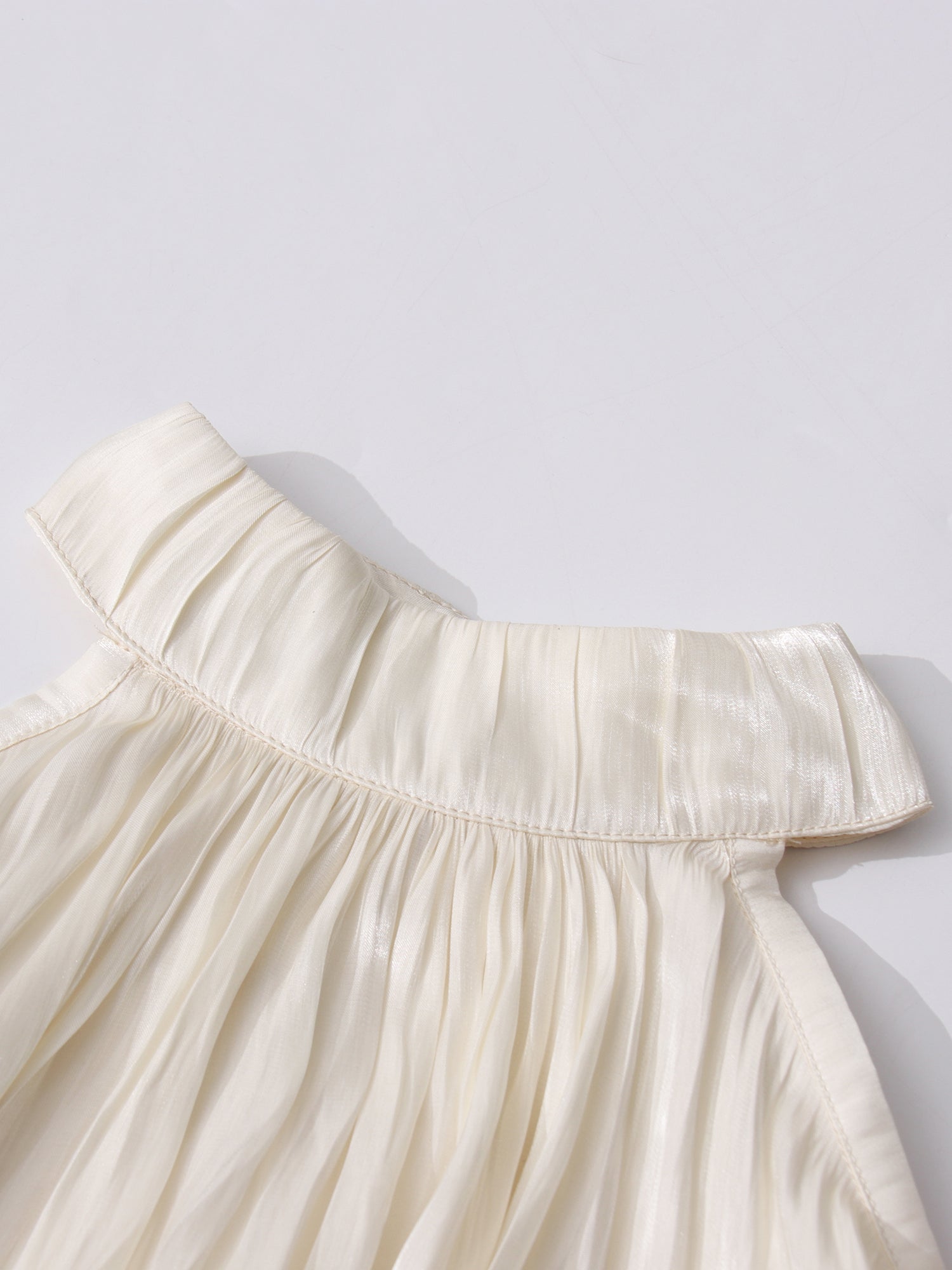 Ethereal Ivory Halter Neck Puff Sleeve Blouse with Draped Details - SISPELL