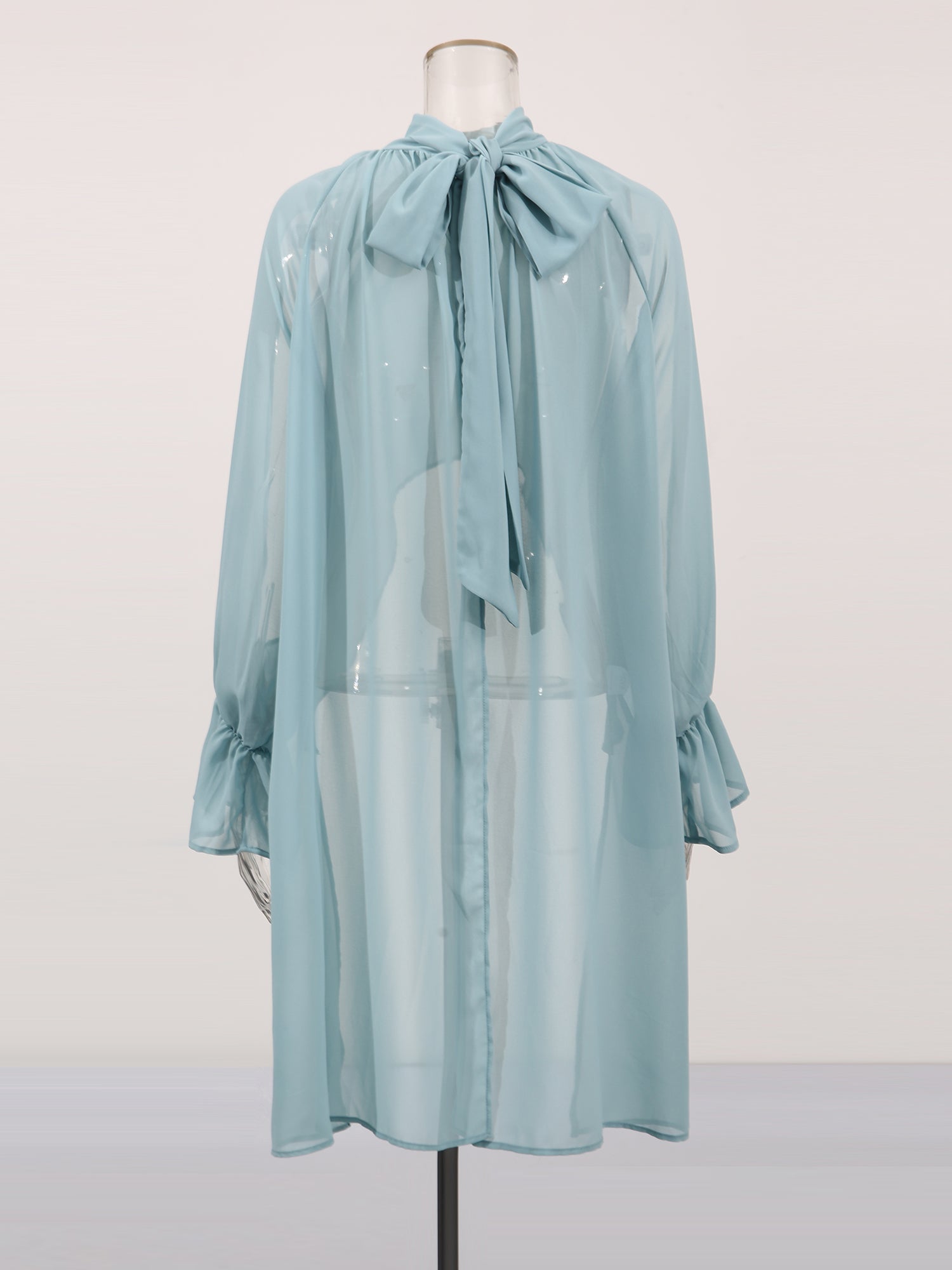 Ethereal Light Blue Sheer High Neck Asymmetric Blouse - SISPELL
