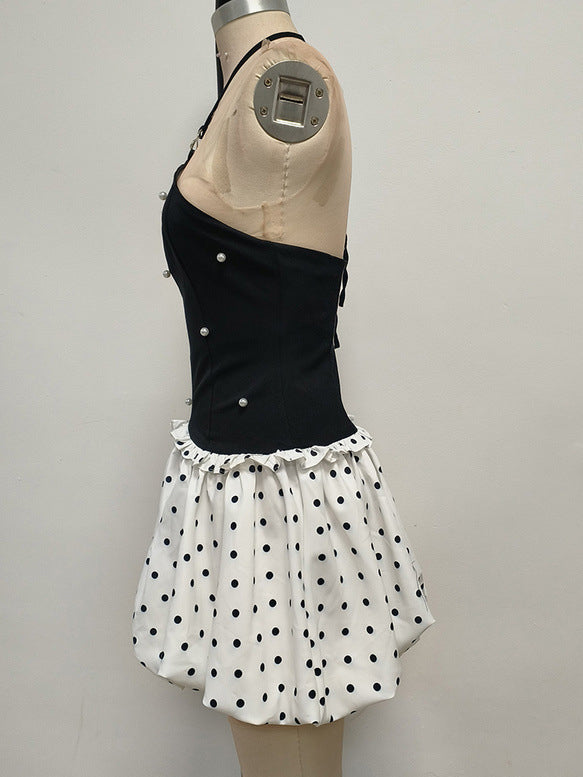 Hit Color Patchwork Pearls Short Dress