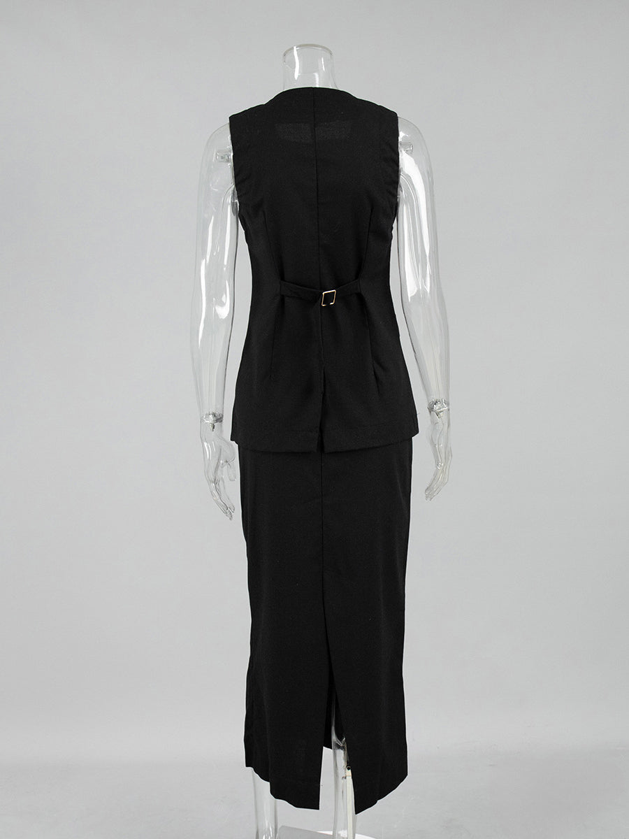 Solid Sleeveless Two Piece Set