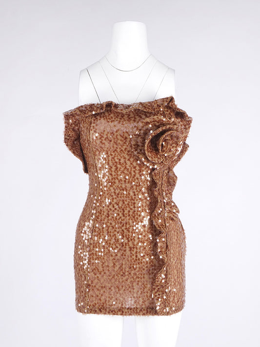 Patchwork Sequins Flower Short Dress