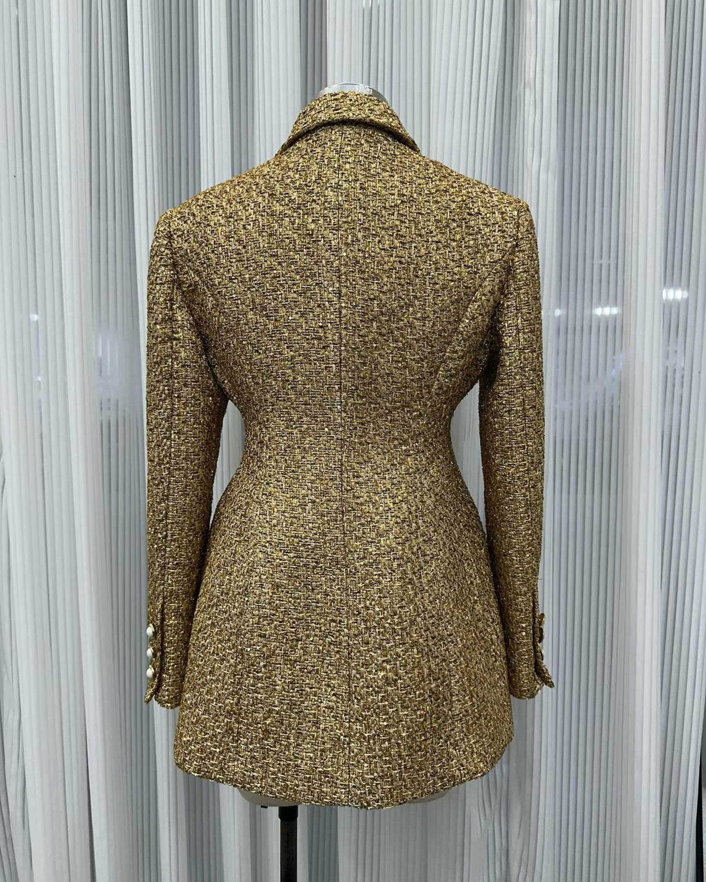Gold Tweed Blazer with Pearl Buttons - SISPELL