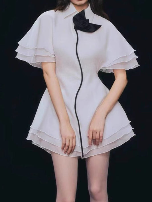 Hit Color Patchwork Ruffles Short Dress - SISPELL