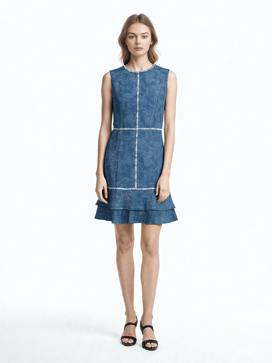Hit Color Round Neck Short Dress - SISPELL