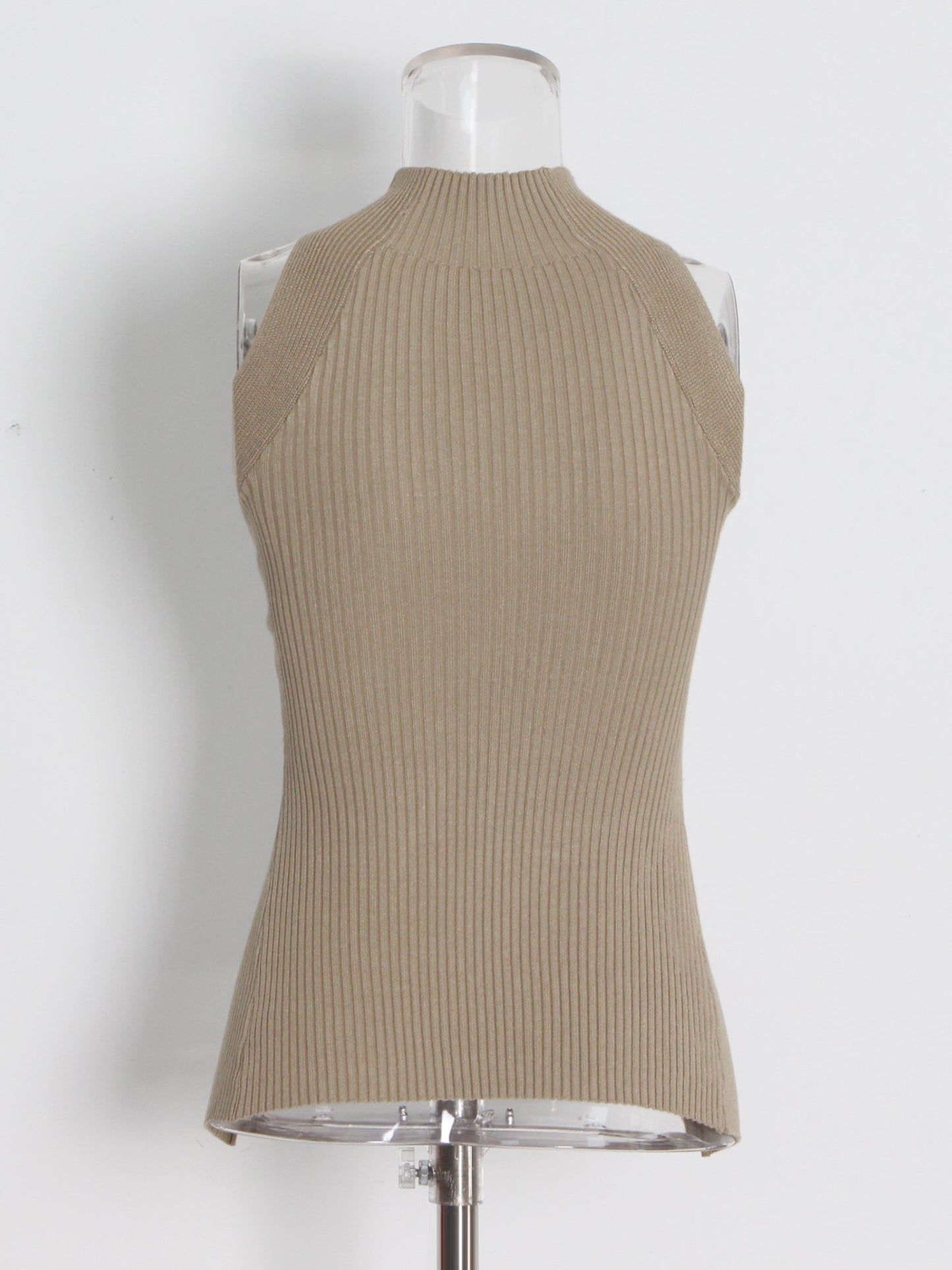 Khaki Ribbed Knot Cutout Sleeveless Top - SISPELL