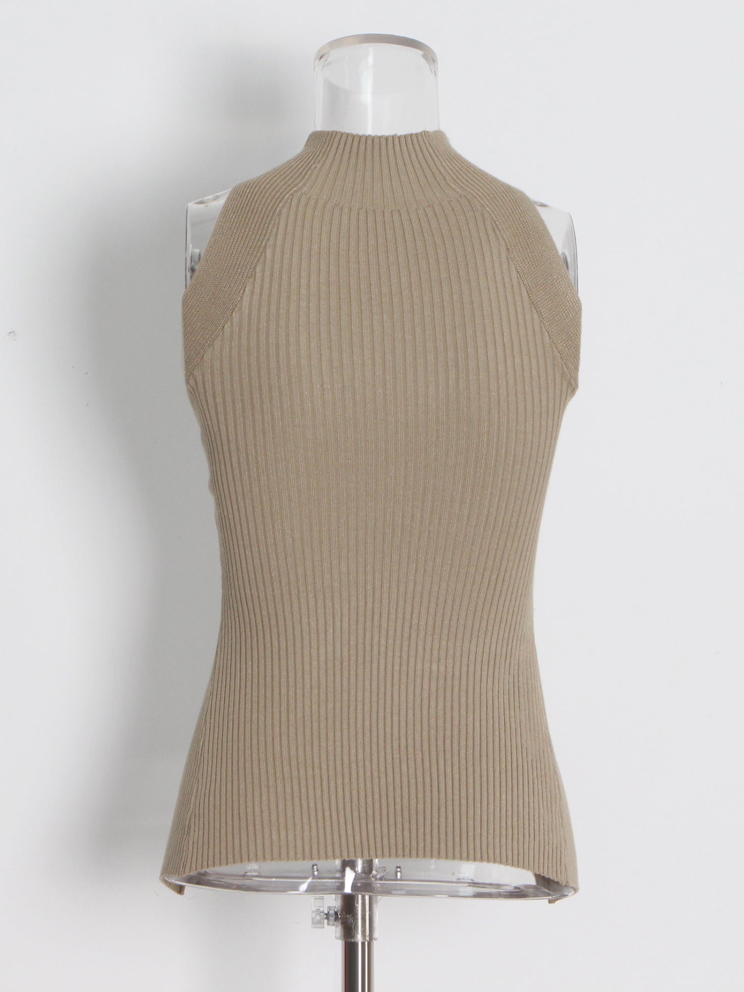 Khaki Ribbed Knot Cutout Sleeveless Top - SISPELL
