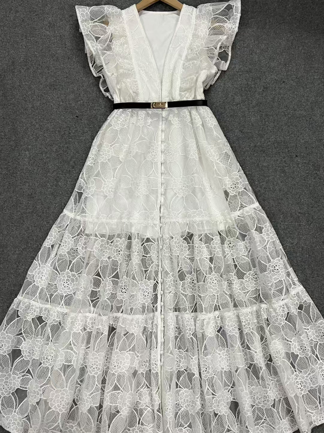 Pleated Mesh Solid Elegant Long Dress