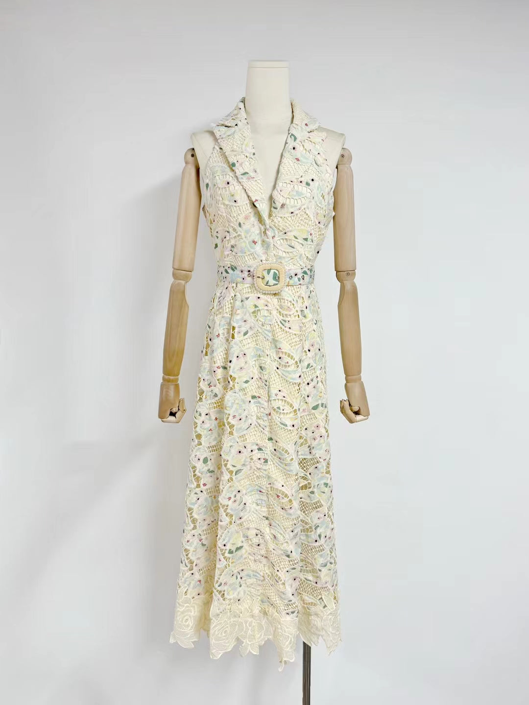 Lapel Ruffles Solid Long Dress