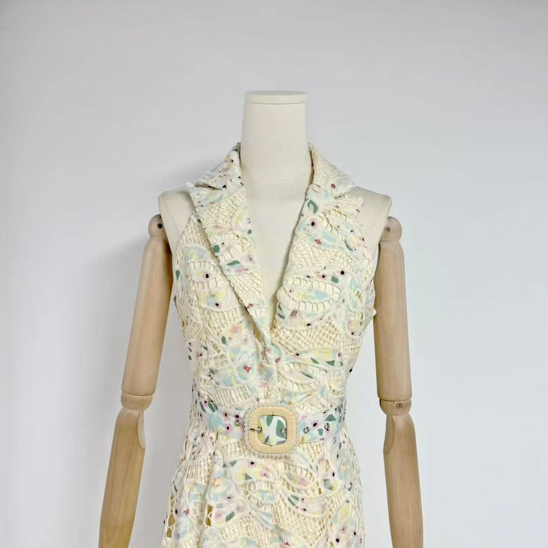Lapel Ruffles Solid Long Dress
